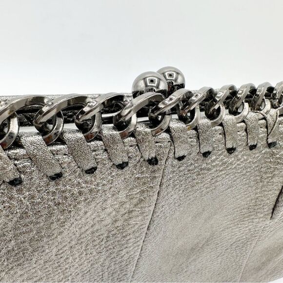 Big-buddha Pewter/Metallic Clutch With Chain Accent Wristlet Vegan Leather‎ - Picture 3 of 11